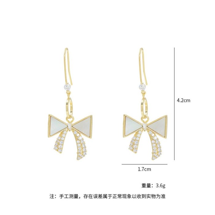 Sterling Silver Needle Shell Bow Micro Stud Earrings Female Japanese and Korean Partysu Temperamental Zircon Earrings Eardrops