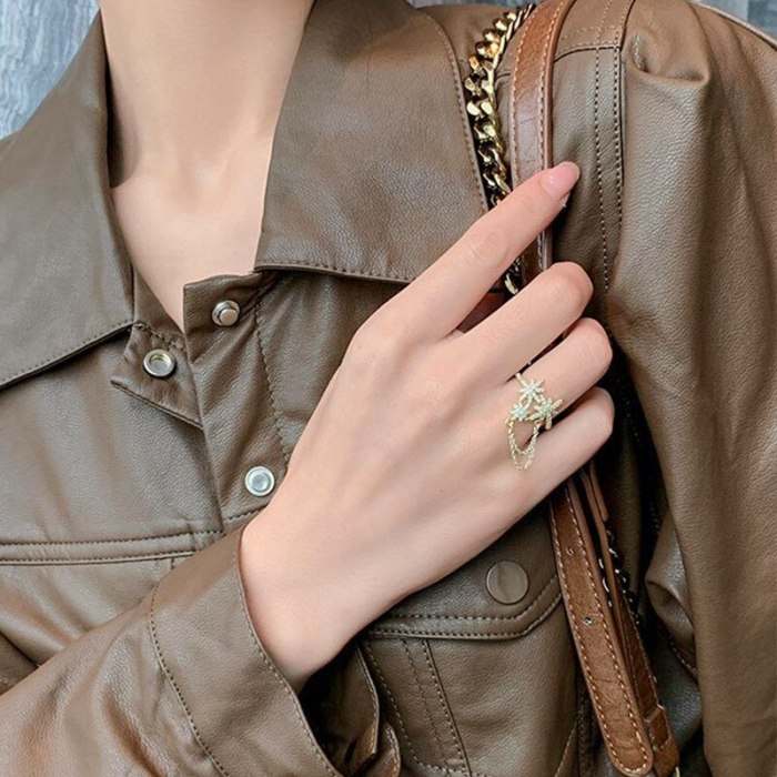 Korean Classic Eight Awn Star Chain Tassel Index Finger Ring Finger Opening Adjustable Retro Minority Index Finger Ring