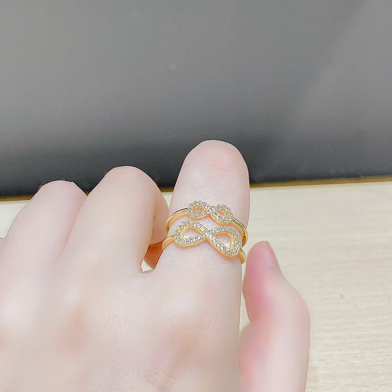 Sweet Ins Zircon Bow Ring Opening Adjustable Exquisite Ring Female Graceful Online Influencer Same Style Index Finger Ring