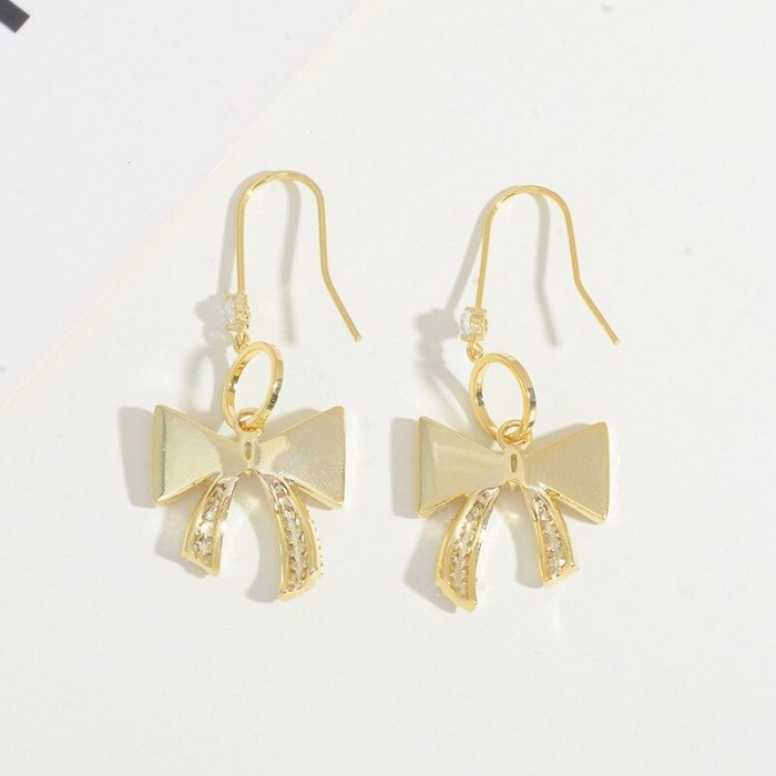 Sterling Silver Needle Shell Bow Micro Stud Earrings Female Japanese and Korean Partysu Temperamental Zircon Earrings Eardrops