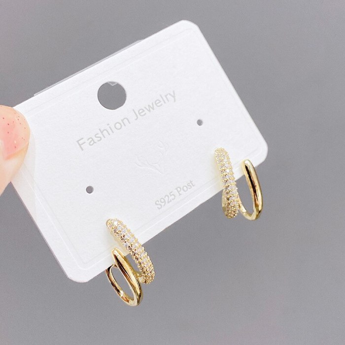 Korean Sterling Silver Needle Micro Zircon-Encrusted Stud Earrings Niche Design Light Luxury Earrings Online Influencer Earrings