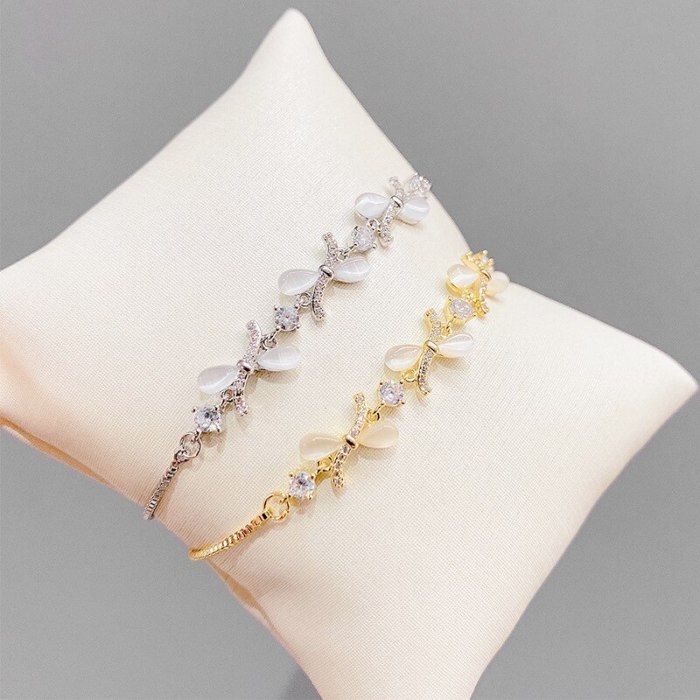 Bow Full Diamond Bracelet Bright Crystal Pull Adjustment Beads Bracelet Student Girlfriend Gifts Hand Jewelry