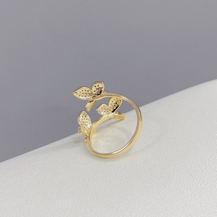 Ins Open Butterfly Ring Female Niche Diamond Temperament Ring Retro Element Internet Influencer Cold Style Tail Ring Jewelry