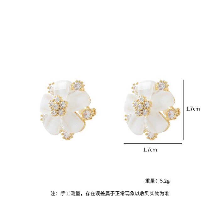 Opal Stone Ear Studs Super Fairy Three-Dimensional Flower Earrings Women's Fresh All-Match Sterling Silver Needle