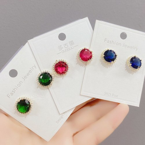 Sterling Silver Needle Zircon Stud Earrings for Women Hot Sale SUNFLOWER Eardrops European and American Trendy Earrings