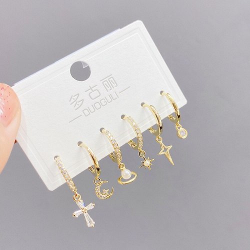 Fashion Micro Inlaid Zircon Ear Clip Three-Piece Earrings Small Personality One Card Three Pairs Combination Earrings Earrings