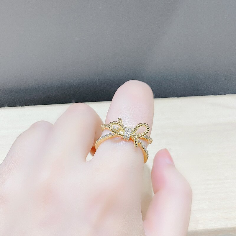 Japanese and Korean Bowknot Open Ring Fashion Trendy Ring Ins Simple Cold Style Ring Ornament