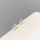 Sterling Silver Needle Micro-Inlaid Stone Female Ear Studs Niche Design All-Matching Graceful One Card Three Pairs Earrings