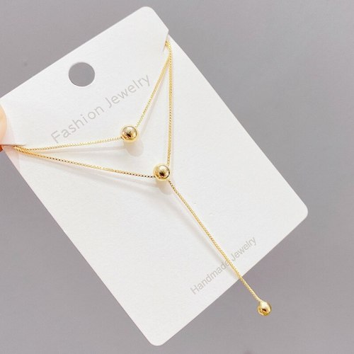 New Double-Layer Folding Simple Tassel Necklace Female Copper Plated Real Gold All-Match Clavicle Chain Small Jewelry Wholesale