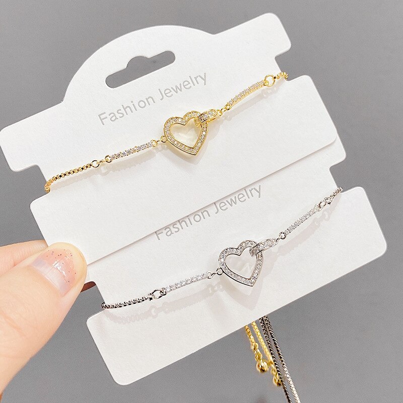Micro-Inlaid Diamond Heart-Shaped Adjustable Pull Bracelet for Women Korean Style New Design All-Matching Graceful Bracelet