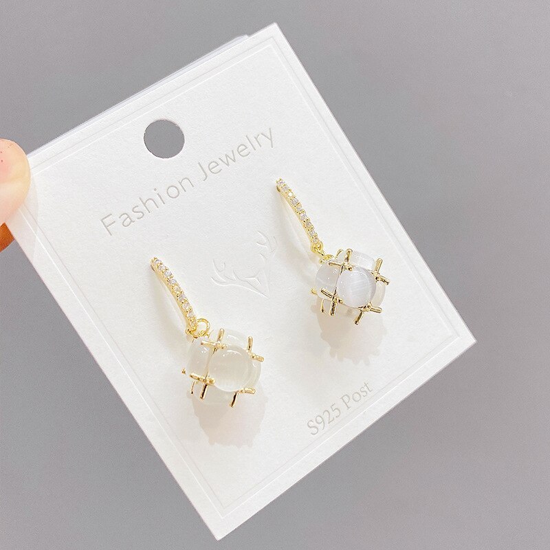 Opal Earrings Women's New Fashion High Sense Eardrop Earring S925 Silver Ear Studs Stud Earrings Summer Ornament