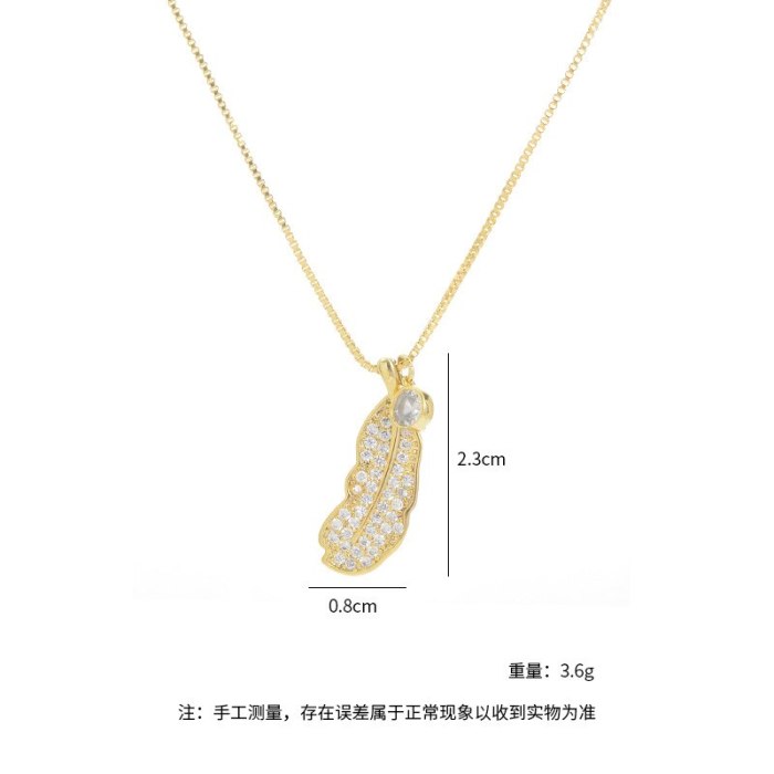 Cross-Border European and American Fashion Micro Inlaid Zircon Leaf Necklace Women's Hot Sale Gold Plated Clavicle Chain