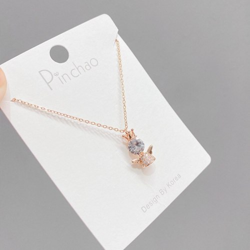 Light Luxury Crown Opal Angel Necklace Female Niche Micro Inlaid Titanium Steel Clavicle Chain Full Diamond