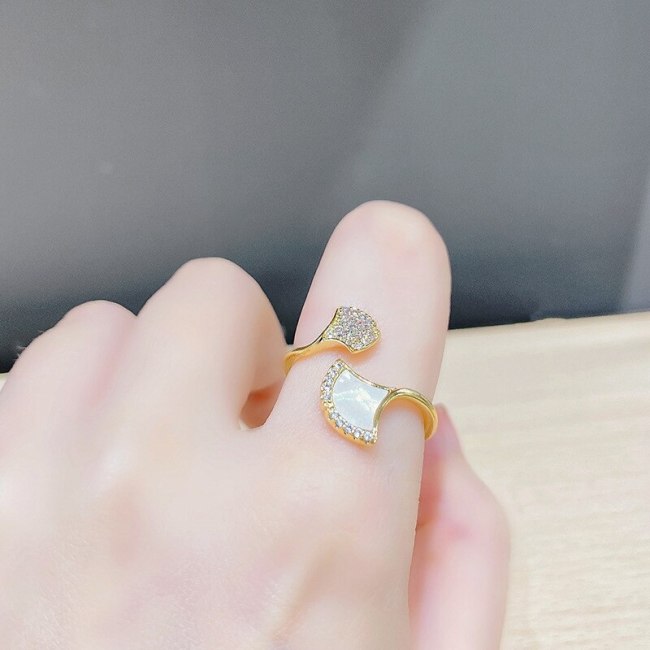 Open Adjustable Shell Ring Female Fashion Personality Ginkgo Leaf Simple Index Finger Ring Design Temperament Personality