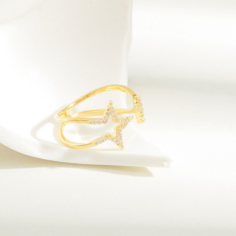 Special-Interest Design Five-Pointed Star Index Finger Ring Simple Cold Style Ins Fashion Personality Ring Adjustable Tail Ring