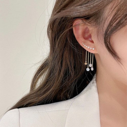 One Style for Dual-Wear Design Long Tassel Ear Clips New Elegant French High-Grade Light Luxury Earrings