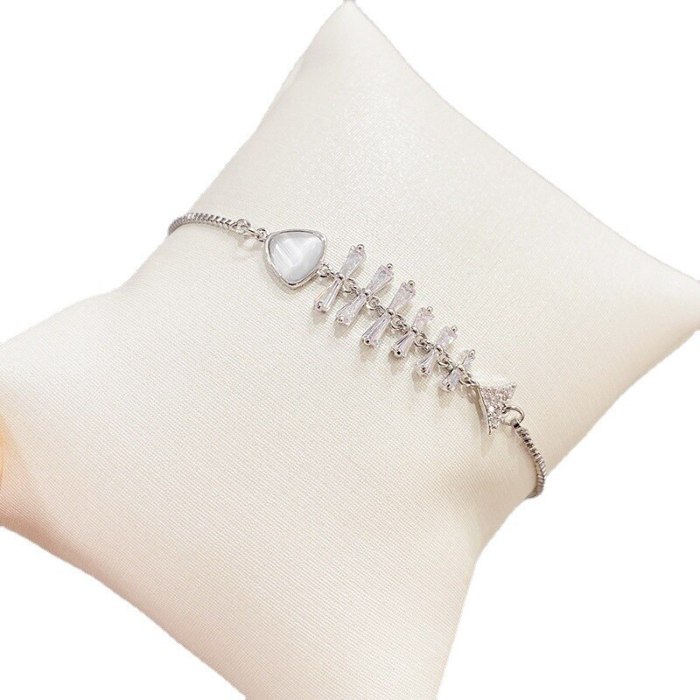 Micro Inlaid Zircon Personalized Creative Fishbone Fashion Bracelet Adjustable Internet Hot Korean Style Simple Bracelet Jewelry