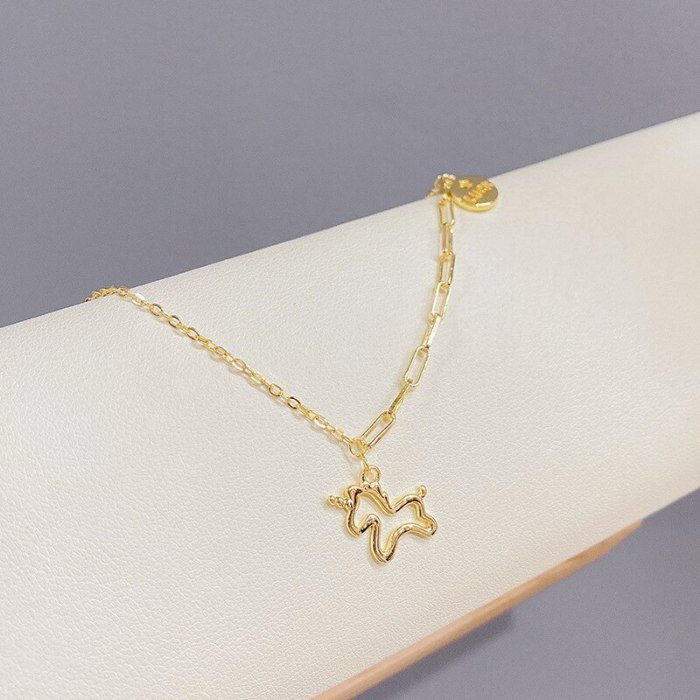 New Korean 14K Gold Design Slightly Inlaid Zircon Female Unicorn Refined and Simple Ins Necklace Clavicle Chain
