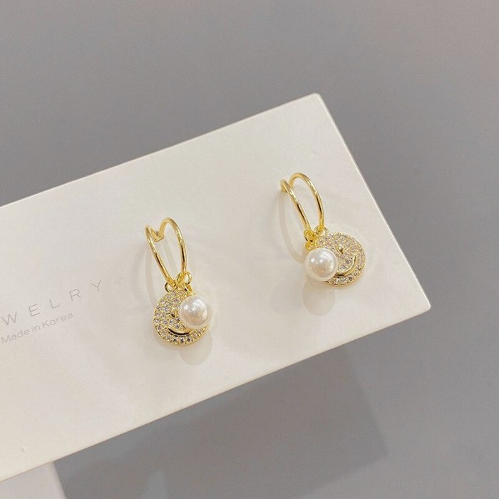 Smiley Pearl Sterling Silver Needle Pearl Earrings Girly Temperamental All-Match Online Influencer Ear Jewelry Earrings