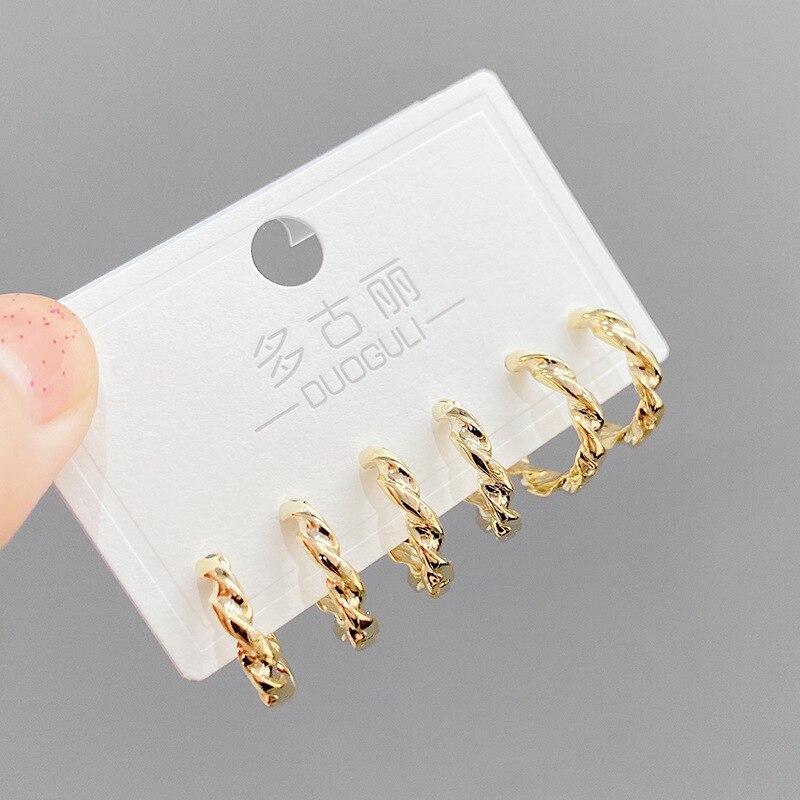 Korean Style Trendy Earrings One Card Three Pairs of Earrings Set Environmentally Friendly Electroplated Real Gold Ear Rings