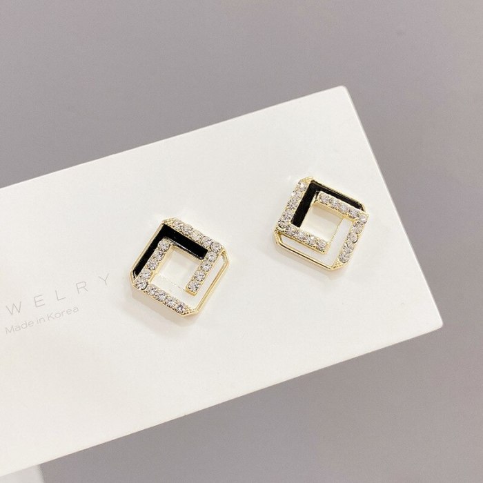 Shell Earrings Geometric Square Sterling Silver Needle Simple Graceful Fritillary Micro Zircon-Encrusted Stud Earrings Earrings