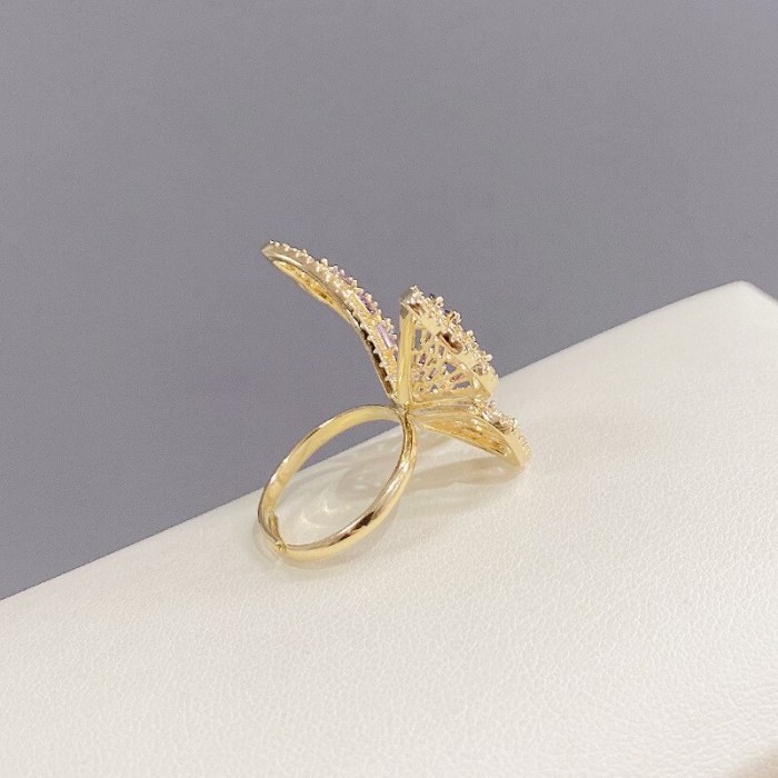 New Hollow Butterfly Color Zircon Adjustable Ring Cold Style Ins Popular Net Red Same Style Temperament Open Ring