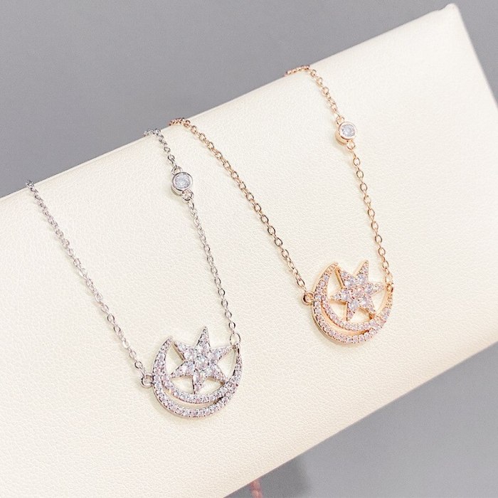 Star and Moon Necklace Female Niche Design Clavicle Chain Five-Pointed Star Affordable Luxury Style Pendant Ornaments Tide