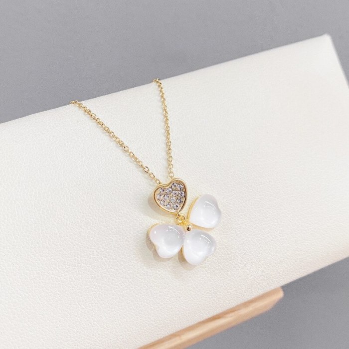 Korean Style Ins Simple Peach Heart Opal Love Necklace Lady Simple Clavicle Chain Neck Chain