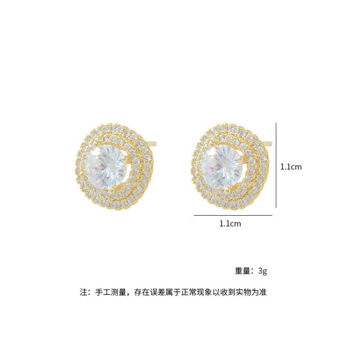 Sterling Silver Needle Korean Fashion Semicircle Stud Earrings Simple Versatile Zircon Earrings Petite Earrings