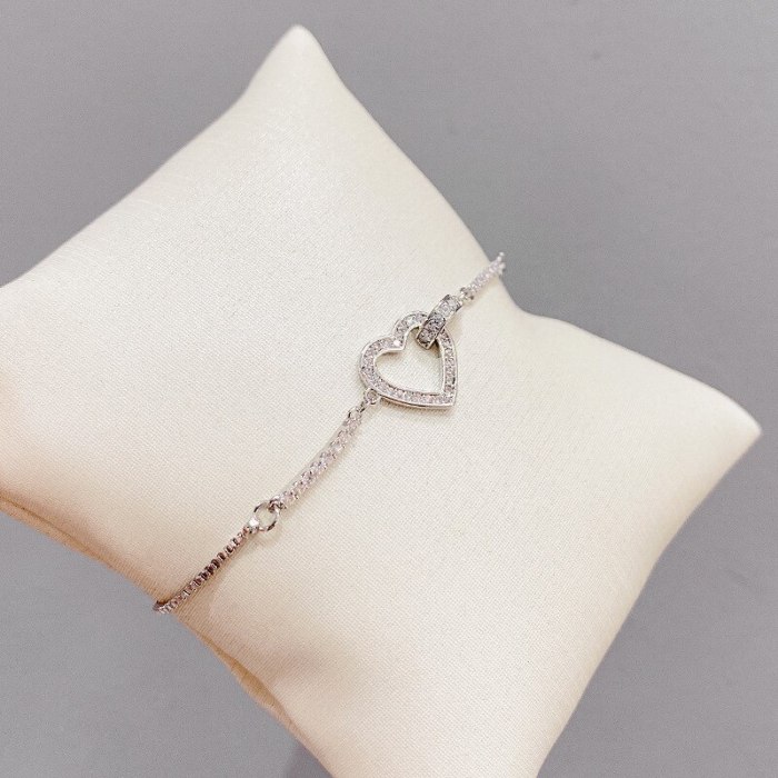 Micro-Inlaid Diamond Heart-Shaped Adjustable Pull Bracelet for Women Korean Style New Design All-Matching Graceful Bracelet