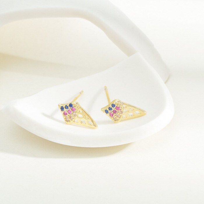 Sterling Silver Needle Stud Earrings Female One Card Three Pairs Earings Set Micro Inlaid Zircon Ice Cream Stud Earrings