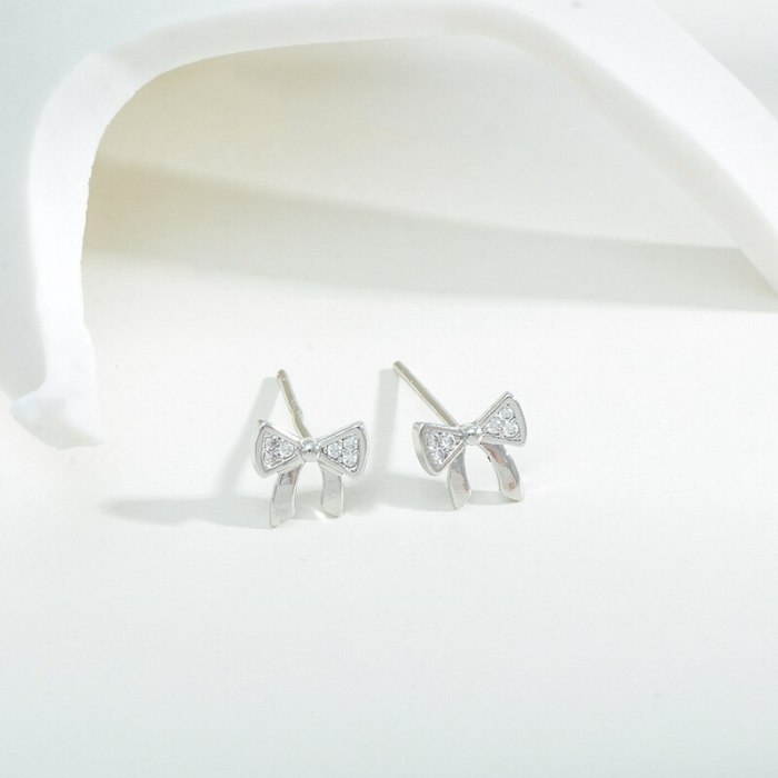 Sterling Silver Needle Fashion Girl Three Piece Set Combination Ear Studs One Card Three Pairs Bowknot Student Ear Studs