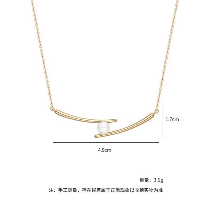 Fashionable Gold-Plated Pearl Chopsticks Necklace Simple and Light Luxury Special-Interest Pendant Necklace
