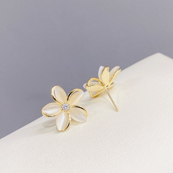 New Flower Opal Dual-Wear Tassel Earrings for Women Graceful Long Earrings Sterling Silver Needle Stud Earrings for Women