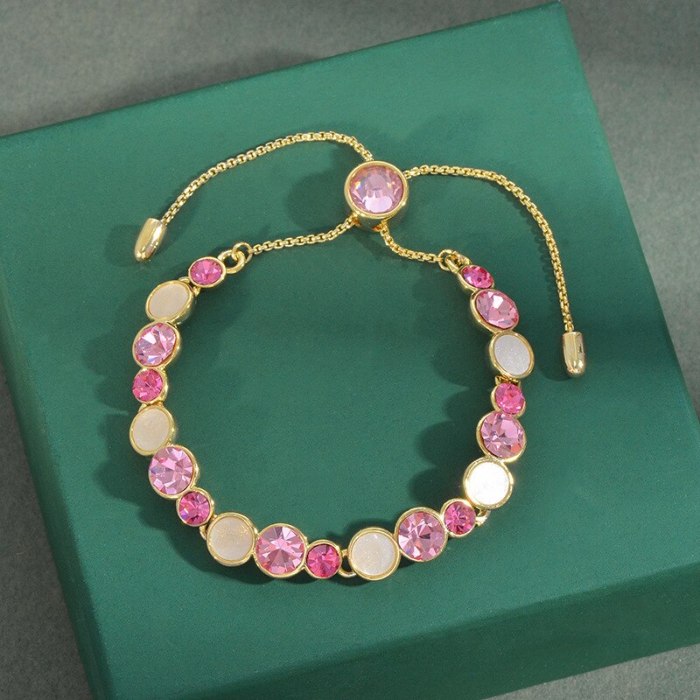 Korean Style Fashion Micro Inlay Shell Pink Zircon Pull Bracelet Women's High-Grade Exquisite Light Luxury Bracelet