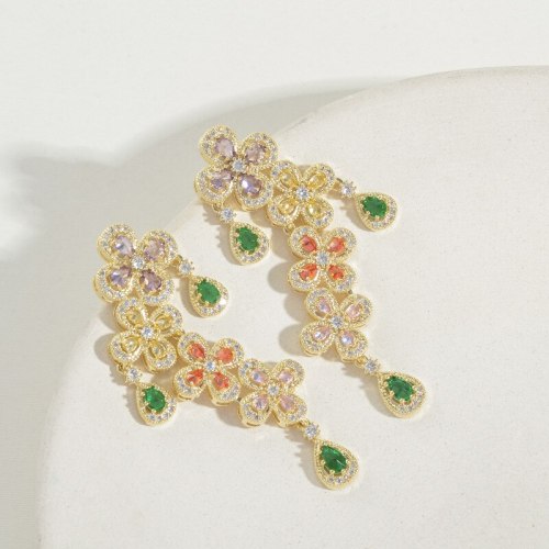 Heavy Industry Colorful Petals New Earrings Cold Style Elegant Colorful Zircon Earrings Sterling Silver Needle Flower Earrings