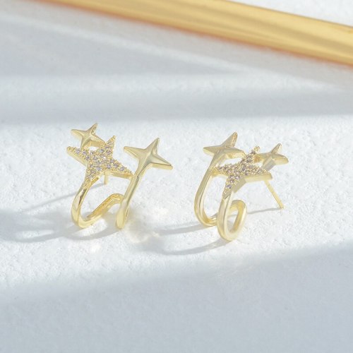 Sterling Silver Needle High-Grade French Style Four Eight-Pointed Stars Earrings Female Temperament Trendy Earrings Wholesale