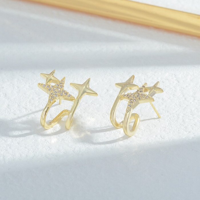 Sterling Silver Needle High-Grade French Style Four Eight-Pointed Stars Earrings Female Temperament Trendy Earrings Wholesale