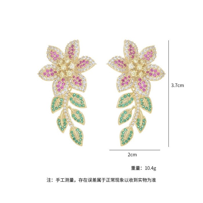 Micro-Inlaid Colorful Zircon Sterling Silver Needle Petal Stud Earrings Exquisite Light Luxury High-Grade Earrings