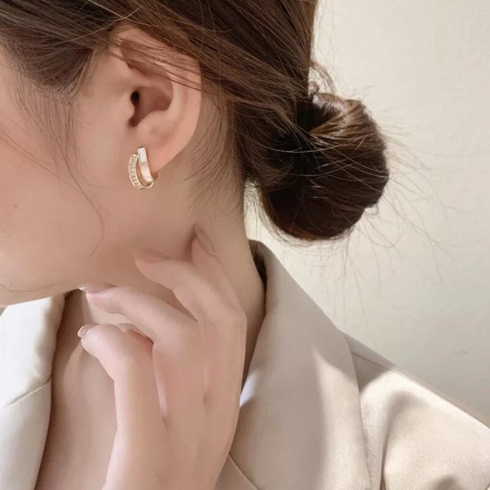 Double-Layer Stud Earrings for Women Summer Simplicity Korean Earrings S925 Auricular Needle High-Grade Earrings Earrings