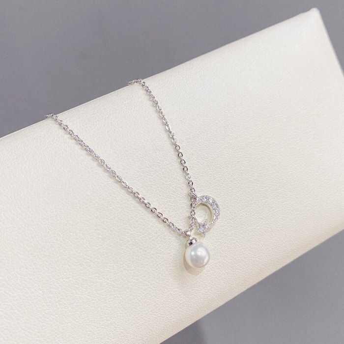 Korean Style Fashion New Zircon Moon Five-Pointed Star Necklace Female Clavicle Chain Temperament Wild Pearl Necklace