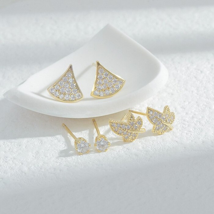 New Mori Style Student One Card Three Pairs Storage Ear Studs Female Sterling Silver Needle Simple Small Skirt Earrings