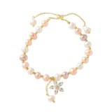 Baroque Natural Freshwater Pearl Pull Bracelet Female Korean Fashion Zircon Petal Bracelet Ornament