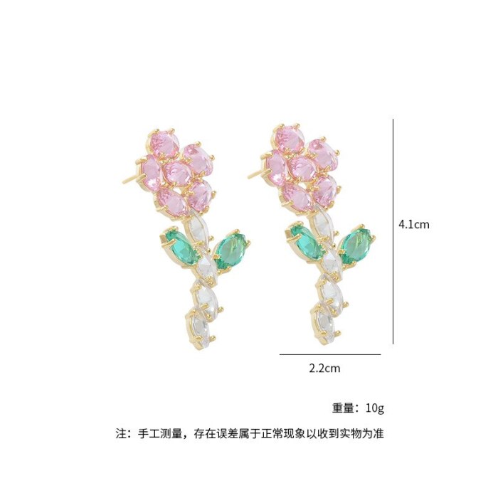 New Studs Heavy Industry Color Zircon Earrings Graceful Personality Sweet Flowers Stereo Earrings Sterling Silver Needle