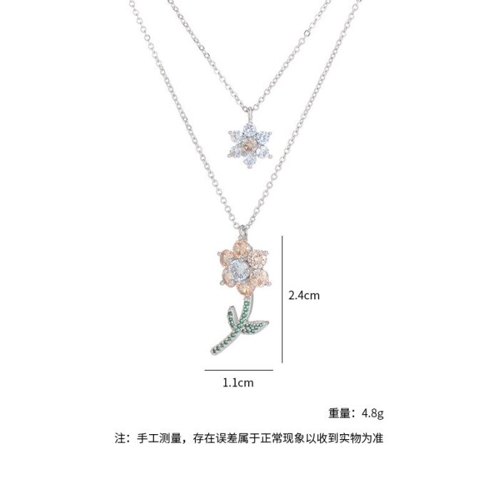 New Sunflower Double-Layer Clavicle Chain Female High-Grade Personality All-Match Jewelry Micro-Inlaid Color Zircon Necklace