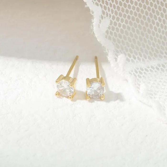 Korean Sterling Silver Needle Small Ear Studs One Card Three Pairs Set Combination Zircon Anti-Allergy Earrings