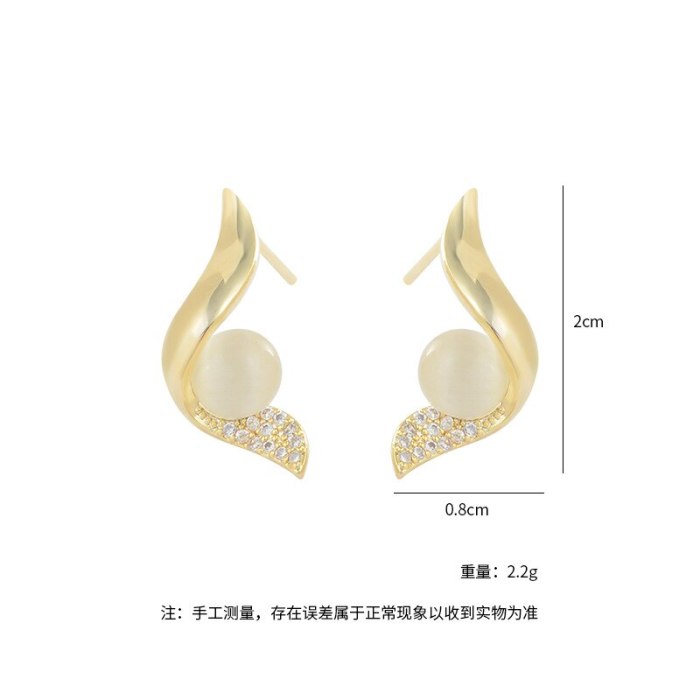 Micro Inlaid Zircon Opal Stone Ear Studs Female Sterling Silver Needle Personalized Fashion Earrings Online Influencer Ear