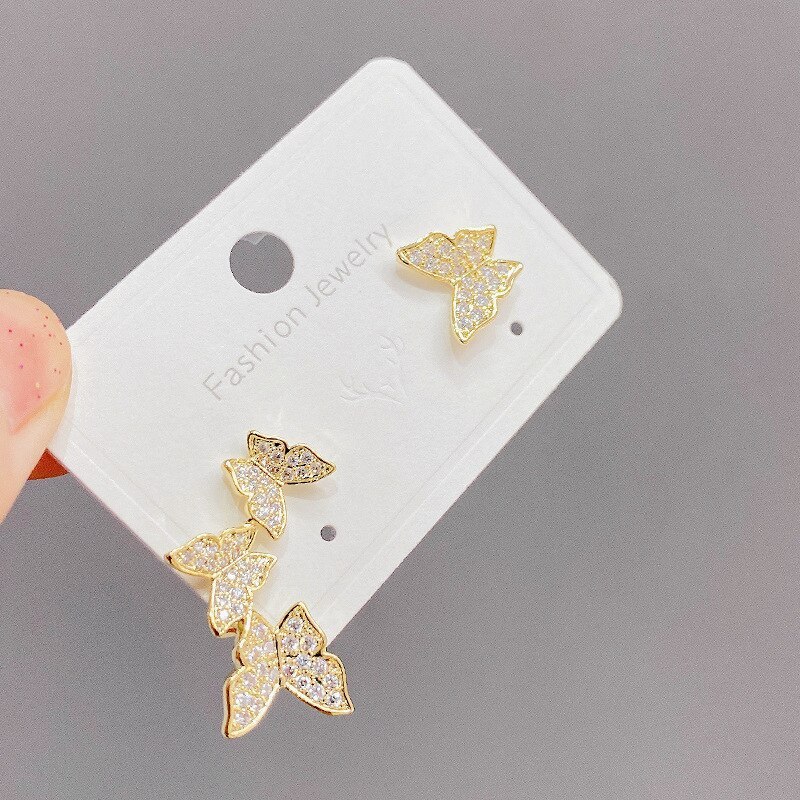 All-Matching Graceful Butterfly Earrings Female Online Influencer Tik Tok Live Stream Earrings Full Diamond Butterfly Earrings