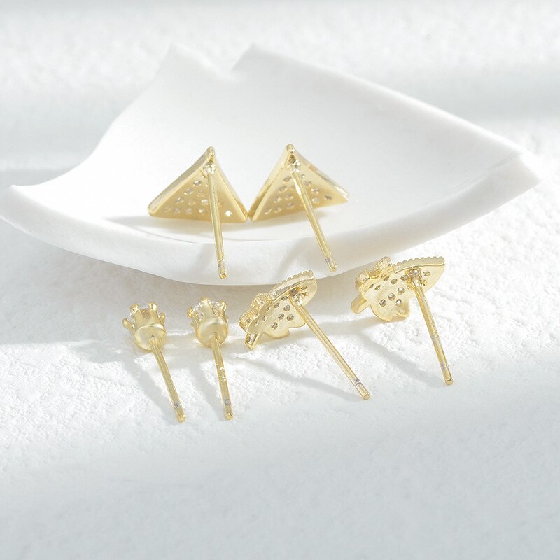 New Mori Style Student One Card Three Pairs Storage Ear Studs Female Sterling Silver Needle Simple Small Skirt Earrings