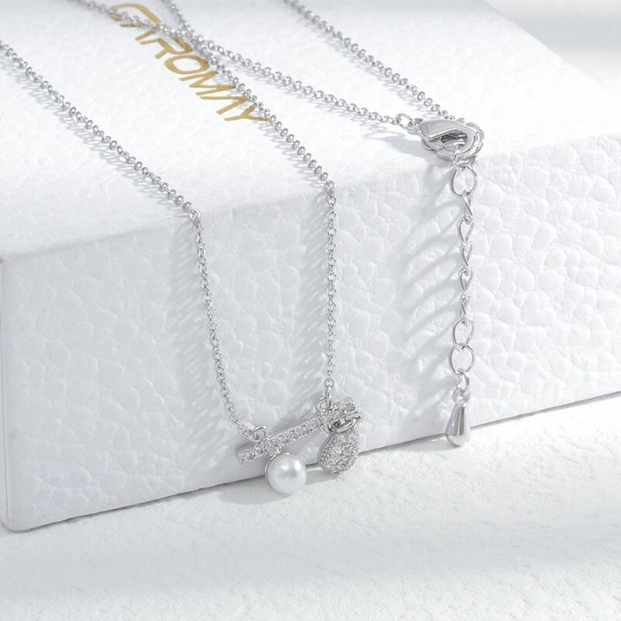 Fashionable Micro Inlaid Zircon Full Diamond Pearl Necklace Women's High-Grade Exquisite Light Luxury Clavicle Chain